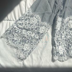 Karen Kane Lace/Striped Top
